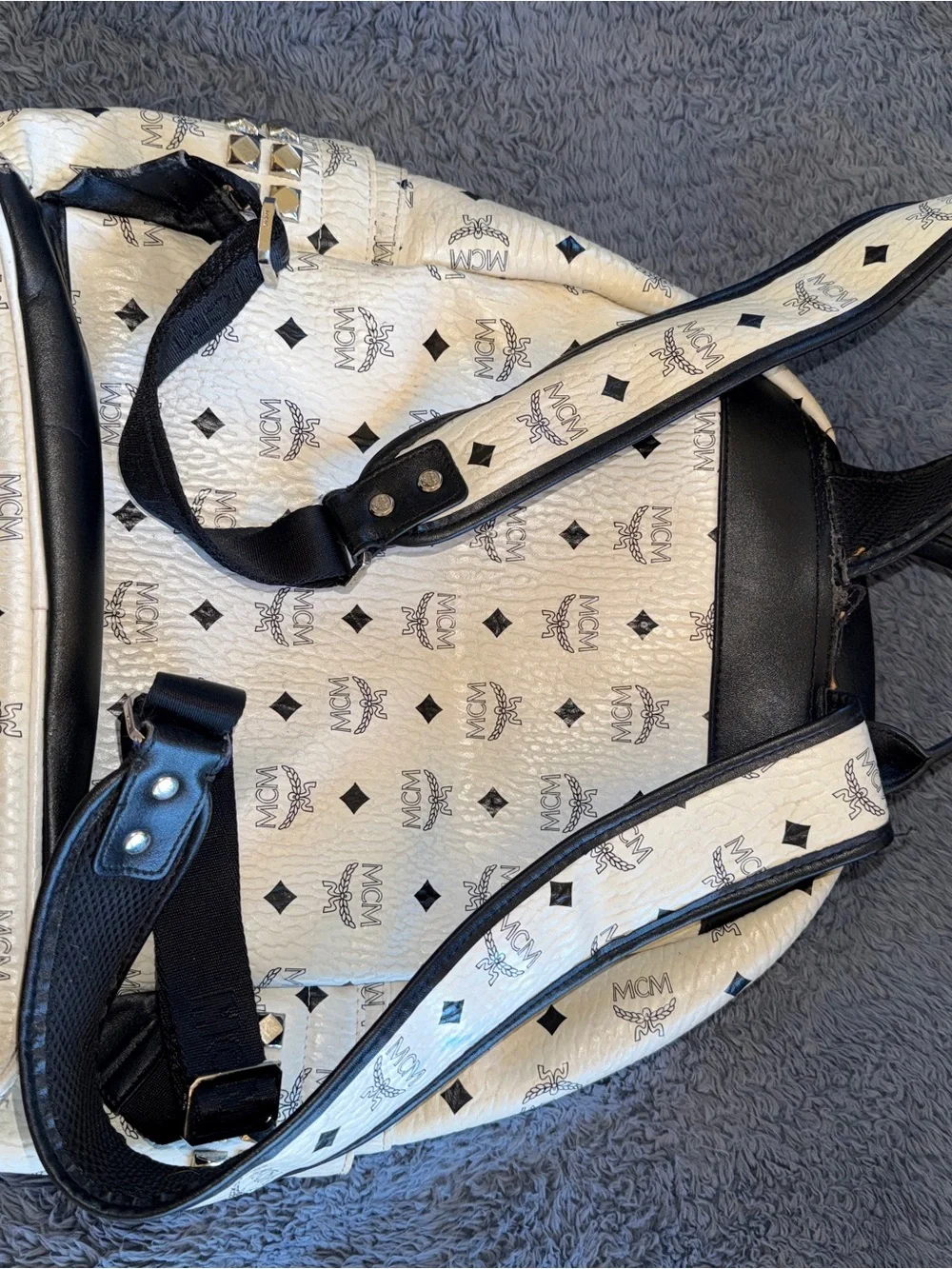 USED MCM Black & White Studded Backpack.
